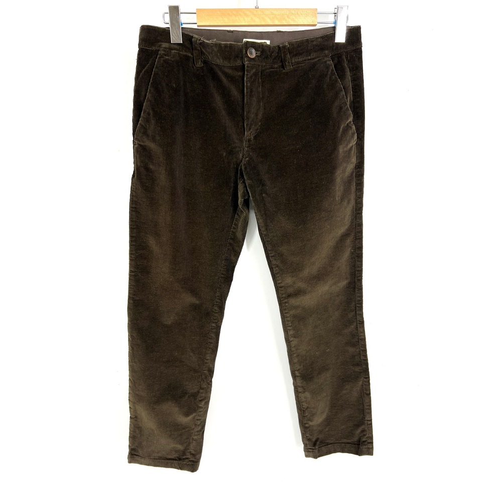 Mango MNG Man Tapered Fit Corduroy Pants Mens 32 Olive Brown Stretch Cotton